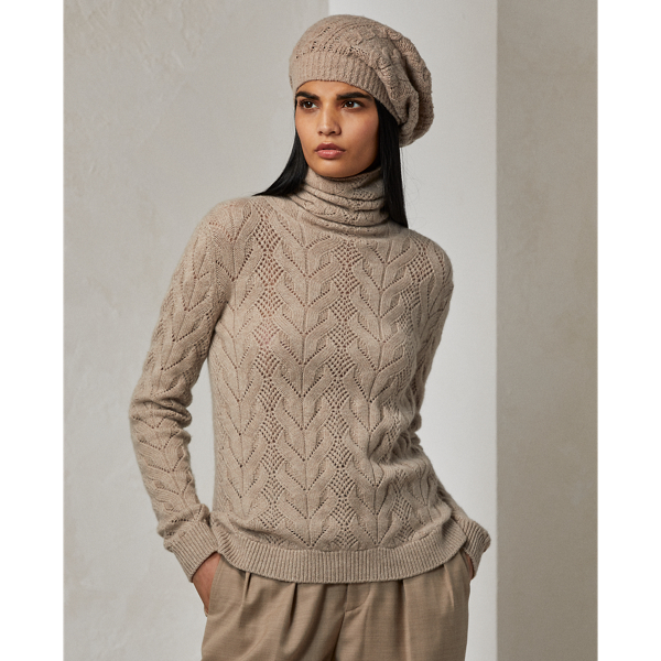 Kaschmirpullover mit Lochmuster Ralph Lauren Collection in Stone Melange 1