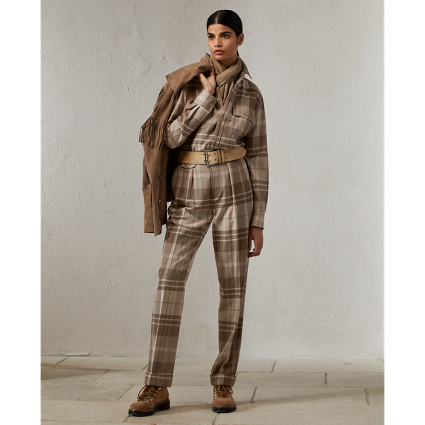 Leeann Plaid Wool-Blend Shirt Ralph Lauren Collection em Beige/Morel Multi 4