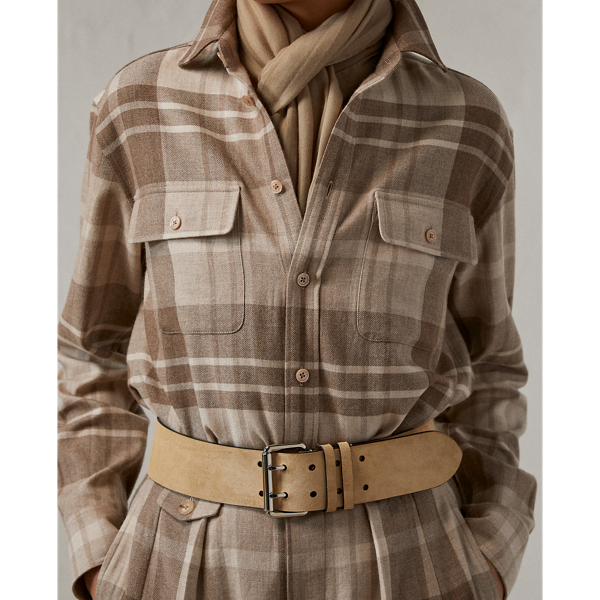 Leeann Plaid Wool-Blend Shirt Ralph Lauren Collection em Beige/Morel Multi 6