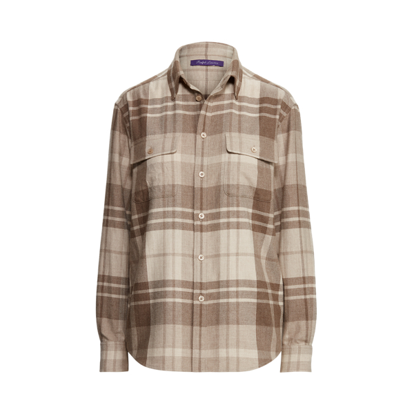 Leeann Plaid Wool-Blend Shirt Ralph Lauren Collection em Beige/Morel Multi 2