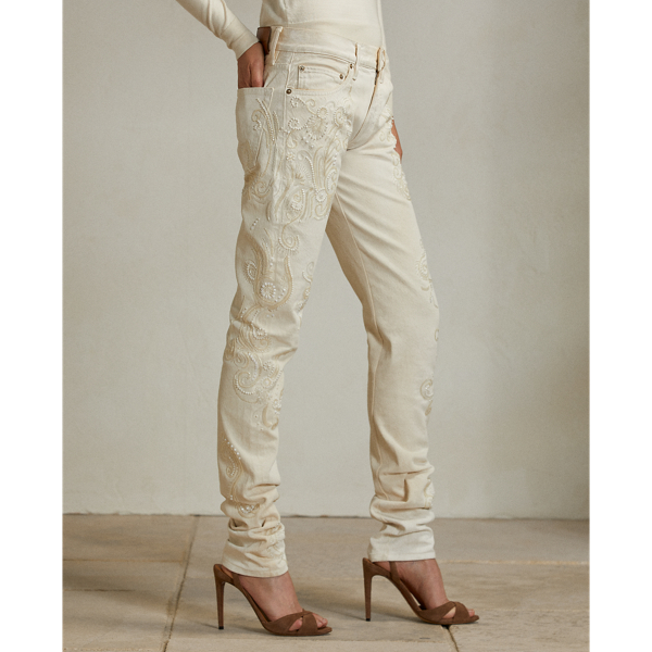 Pearl Embellished 160 Slim Denim Jean Ralph Lauren Collection 3