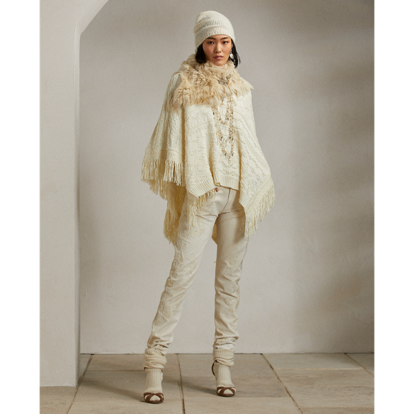 Antique Cream Fringe Cashmere Poncho Jumper Ralph Lauren Collection 4