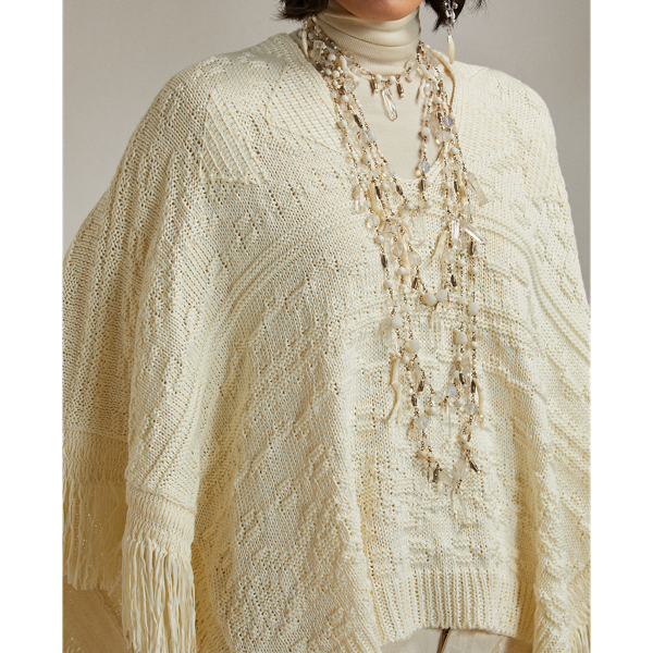 Antique Cream Fringe Cashmere Poncho Jumper Ralph Lauren Collection 6