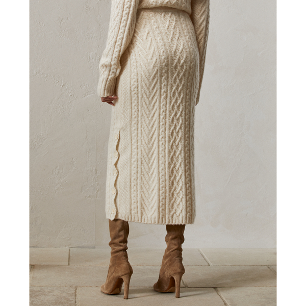 Jupe pull boutonn&eacute;e en cachemire m&eacute;lang&eacute; Ralph Lauren Collection en &Eacute;cru 5