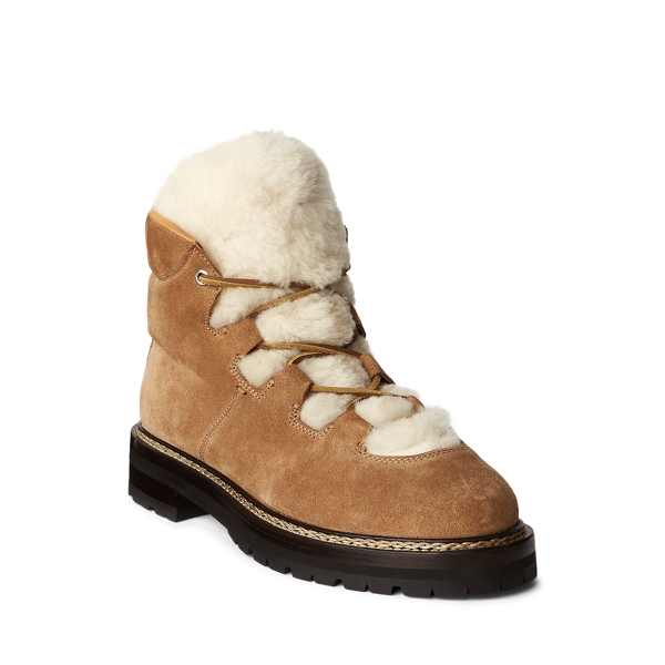 Truffle/Pale Beige Doralie Calf-Suede &amp; Shearling Bootie Ralph Lauren Collection 2