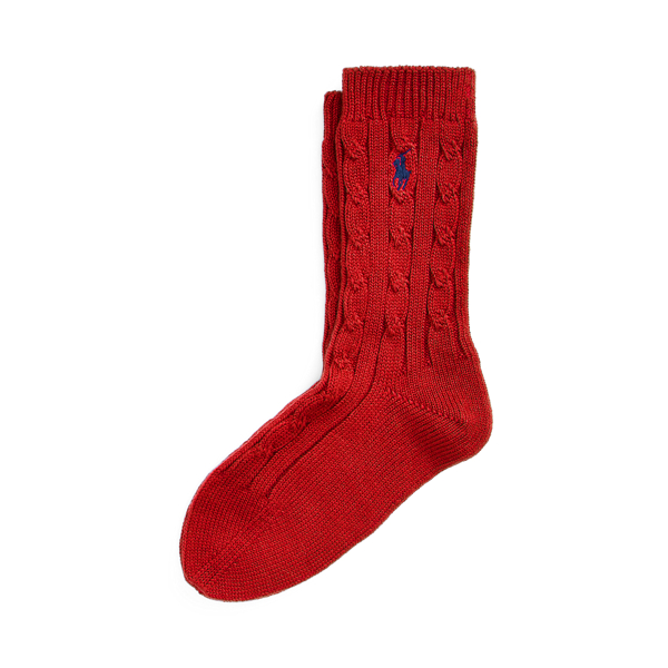 Red Cable-Knit Crew Socks Polo Ralph Lauren 1