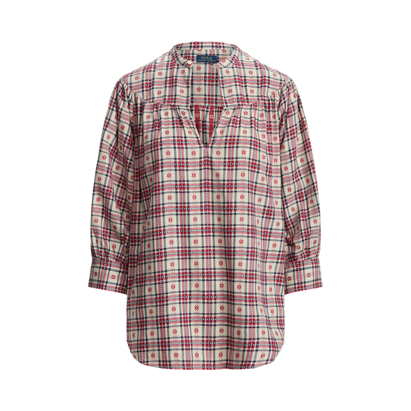 Plaid Twill Bishop-Sleeve Top Polo Ralph Lauren 1
