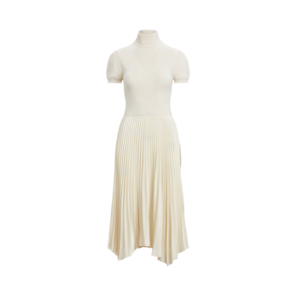 Wool-Silk Puff-Sleeve Roll Neck Dress