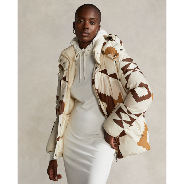 Water Repellent Print Down Coat