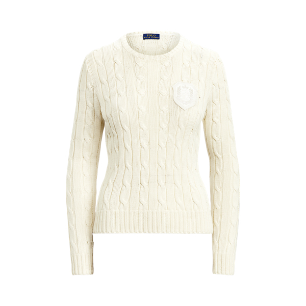 Cable-Knit Crest Patch Cotton Jumper
