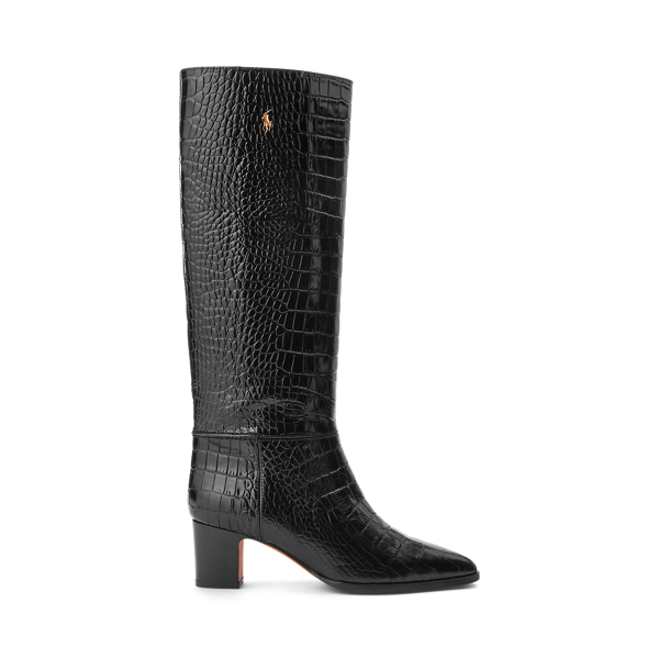 Croc-Embossed Tall Leather Boot