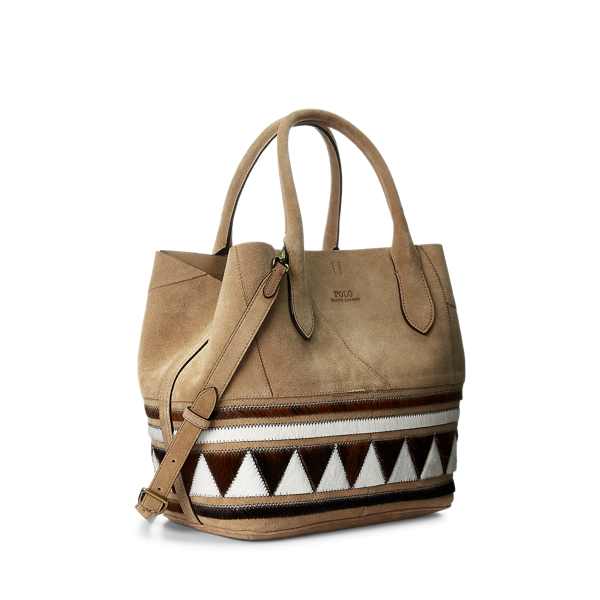 Brown Multi Bellport Leather Striped Medium Tote Polo Ralph Lauren 3