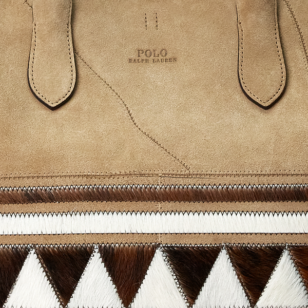 Brown Multi Bellport Leather Striped Medium Tote Polo Ralph Lauren 6