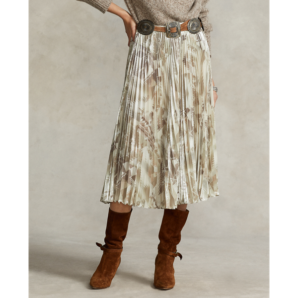 Metallic cr&ecirc;pe geplooide midirok Polo Ralph Lauren in 1141 cr&egrave;me multipatroon 4