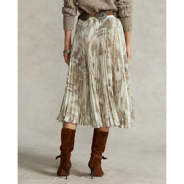 Metallic cr&ecirc;pe geplooide midirok Polo Ralph Lauren in 1141 cr&egrave;me multipatroon 5