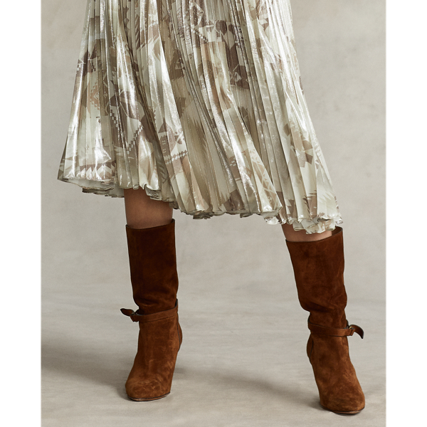 Metallic cr&ecirc;pe geplooide midirok Polo Ralph Lauren in 1141 cr&egrave;me multipatroon 6