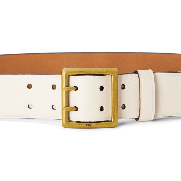 Ceinture en vachette &agrave; double ardillon Polo Ralph Lauren en Cream 2