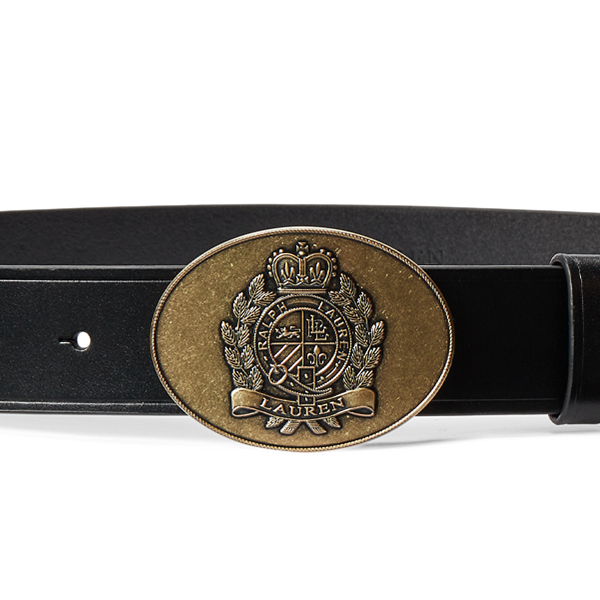 Leren riem met plaquette met embleem Lauren in Zwart 2