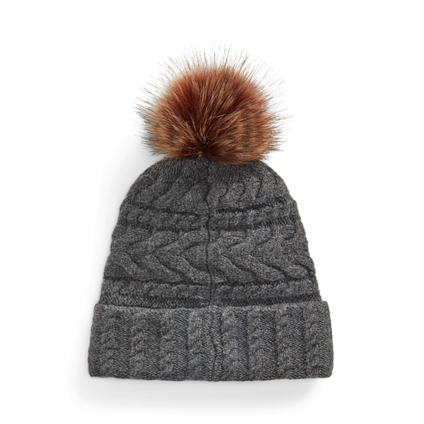Charcoal Heather Cable-Knit Pom-Pom Beanie Lauren 2