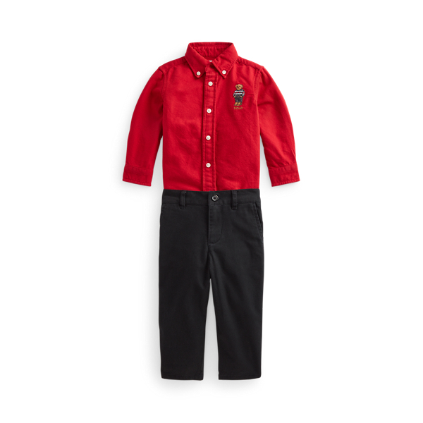 Set van poplin shirt met Polo Bear en broek van twill Baby Boy in 1