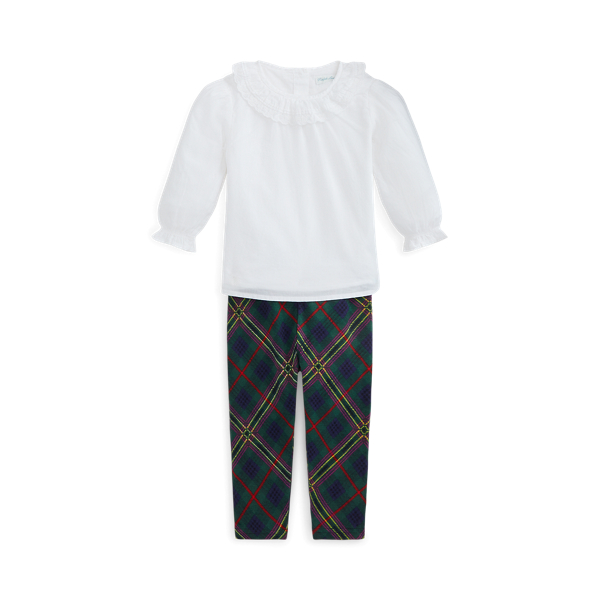 Ruffled Voile Top & Plaid Legging Set Baby Girl em 1