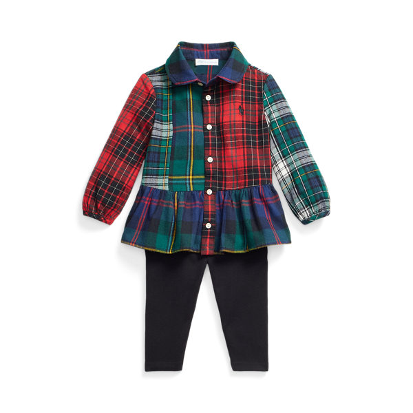 Plaid Peplum Shirt &amp; Legging Set