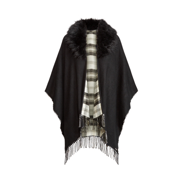 Karierter Poncho mit Kunstpelzbesatz Lauren in 1