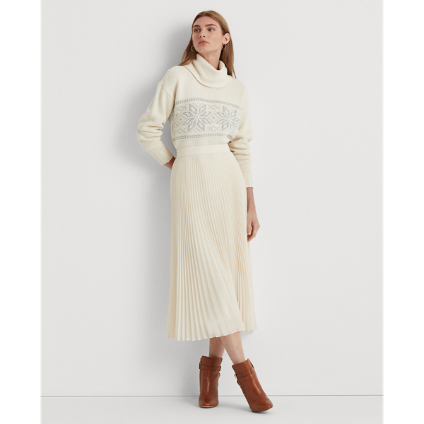 Mascarpone Cream Metallic Fair Isle Turtleneck Sweater Lauren 4