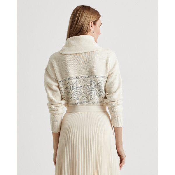 Mascarpone Cream Metallic Fair Isle Turtleneck Sweater Lauren 5