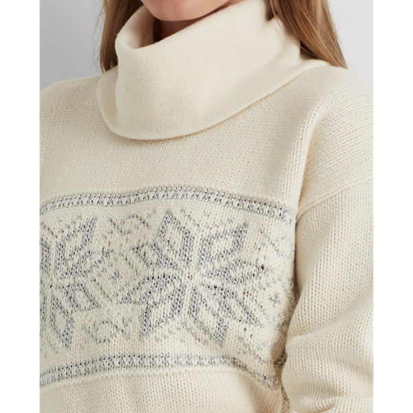 Mascarpone Cream Metallic Fair Isle Turtleneck Sweater Lauren 6