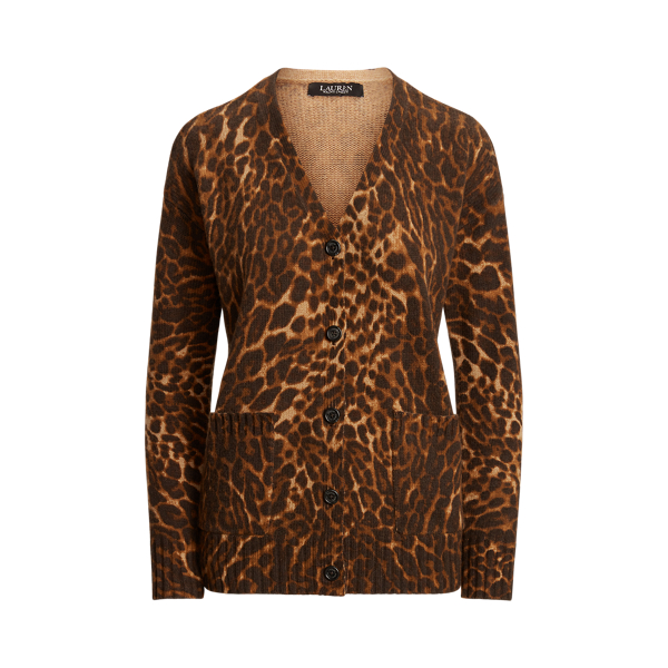 Ocelot-Print Wool-Blend Cardigan Lauren em 1
