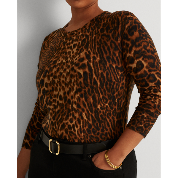 Polo Black Multi Ocelot-Print Crewneck Sweater Lauren Woman 6