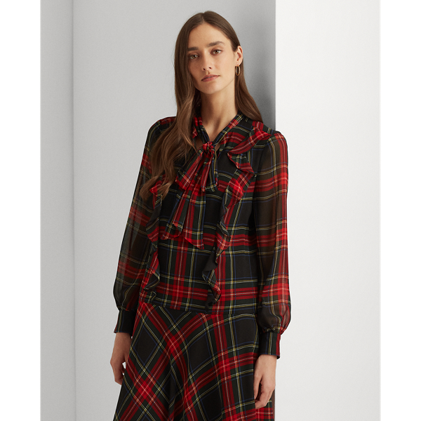 Kariertes Kleid mit tiefer Taille Lauren in Black/Red 4