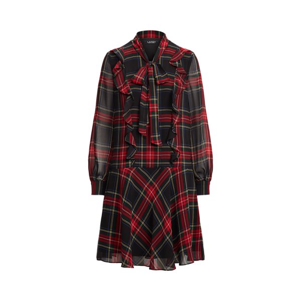 Kariertes Kleid mit tiefer Taille Lauren in Black/Red 2