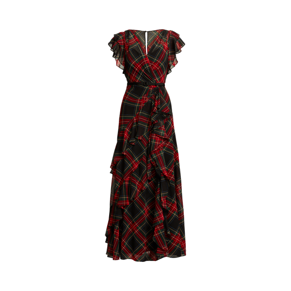 Plaid Ruffle-Trim Gown Lauren 1