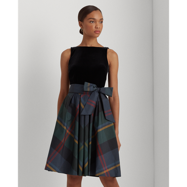 Robe de cocktail velours et taffetas Lauren en Pin profond/Bleu/Multi 3