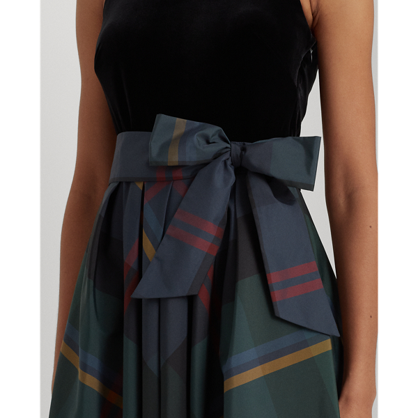 Robe de cocktail velours et taffetas Lauren en Pin profond/Bleu/Multi 5