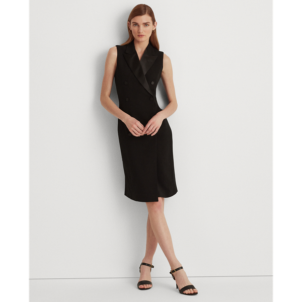 Wool Crepe Sleeveless Tuxedo Dress