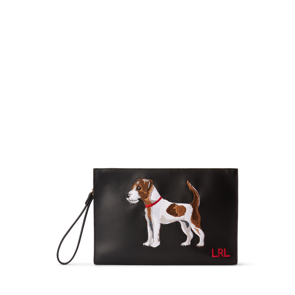 Gro&szlig;e bestickte Lederpochette