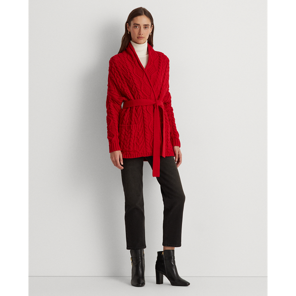 売れ筋商品|||ラルフローレン ニット&セーター レディース アウター CABLE KNIT COTTON CARDIGAN - Cardigan - bright vermilion Cable-Knit Cotton Cardigan