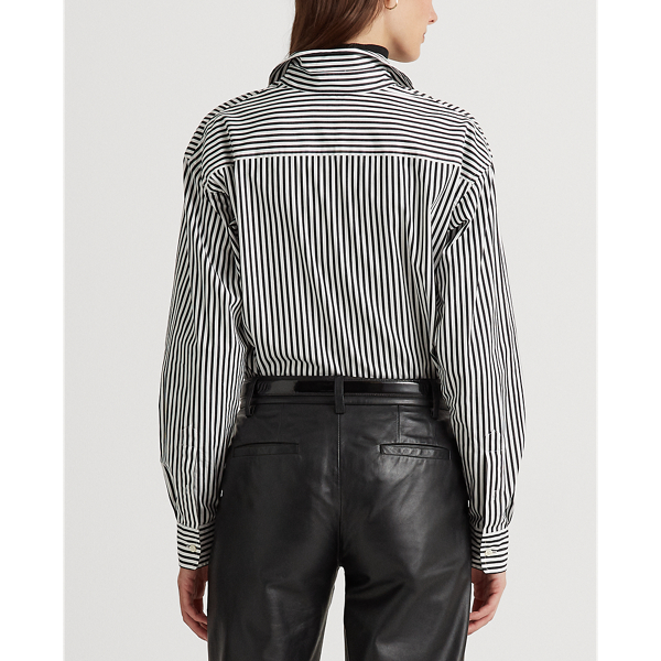 Black/White Striped Logo Cotton Broadcloth Shirt Lauren 5