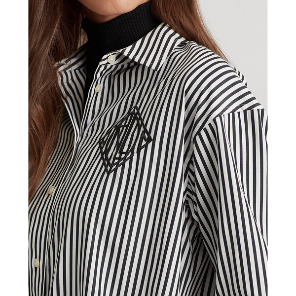 Black/White Striped Logo Cotton Broadcloth Shirt Lauren 6