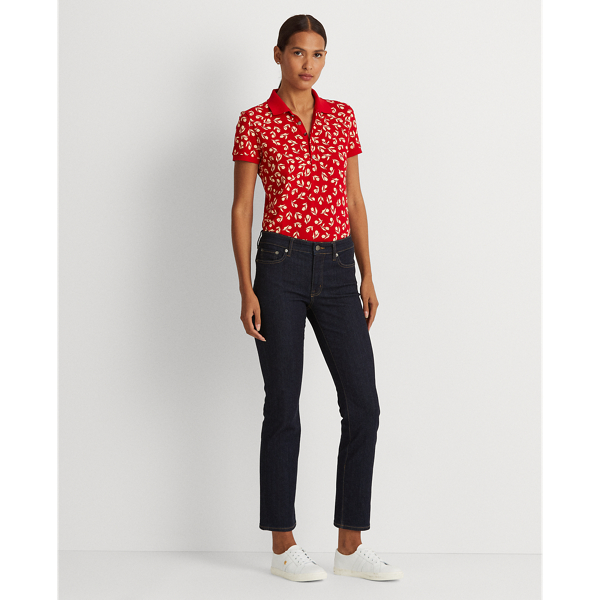 Lipstick Red/Cream Tulip-Print Piqu&eacute; Polo Shirt Lauren 4