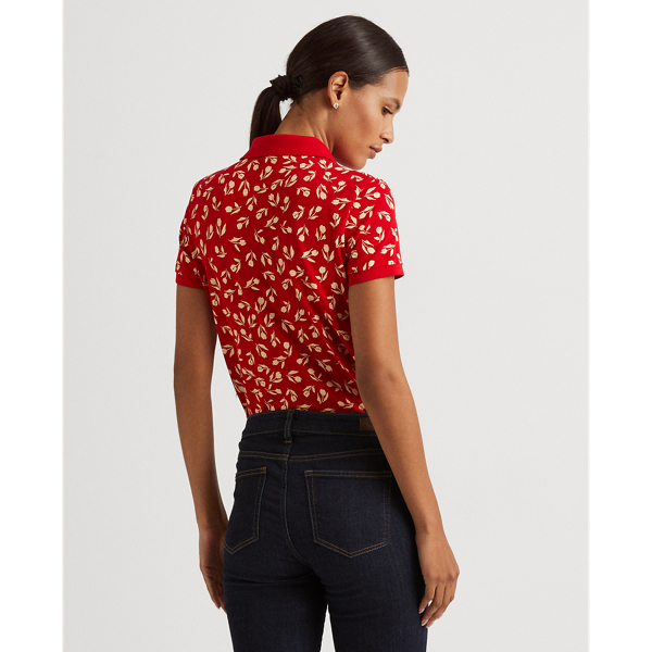 Lipstick Red/Cream Tulip-Print Piqu&eacute; Polo Shirt Lauren 5