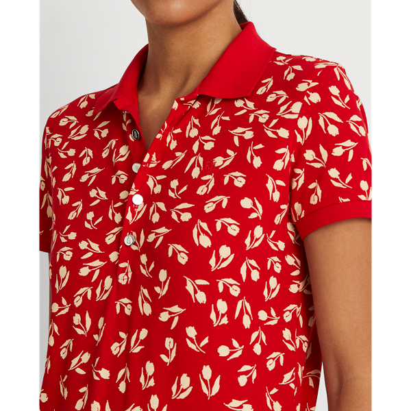 Lipstick Red/Cream Tulip-Print Piqu&eacute; Polo Shirt Lauren 6