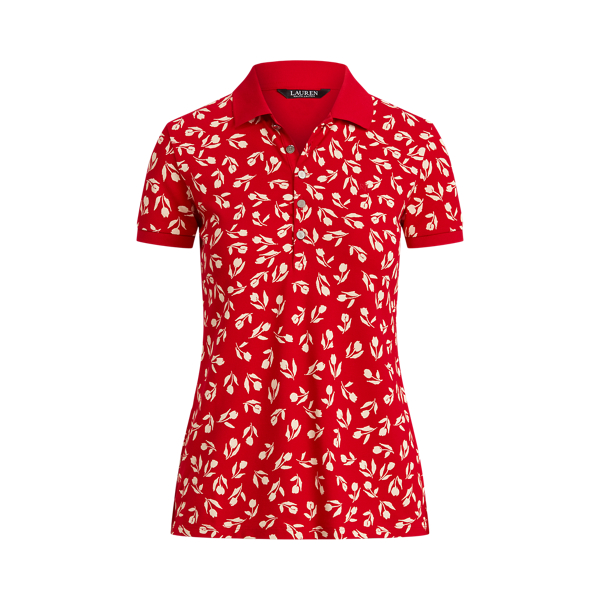 Lipstick Red/Cream Tulip-Print Piqu&eacute; Polo Shirt Lauren 2