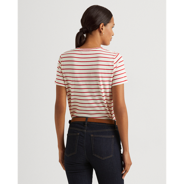 T-shirt ray&eacute; Art d&eacute;co en jersey Lauren en Cr&egrave;me clair/Rouge l&egrave;vres 5