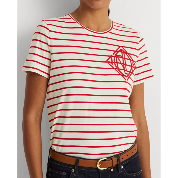 T-shirt ray&eacute; Art d&eacute;co en jersey Lauren en Cr&egrave;me clair/Rouge l&egrave;vres 6