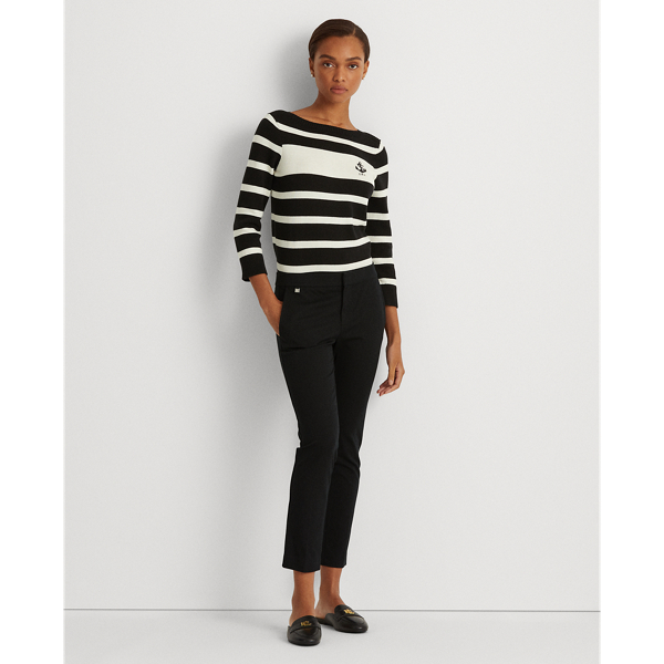 Polo Black/Pale Cream Striped Cotton Boatneck Sweater Lauren 4