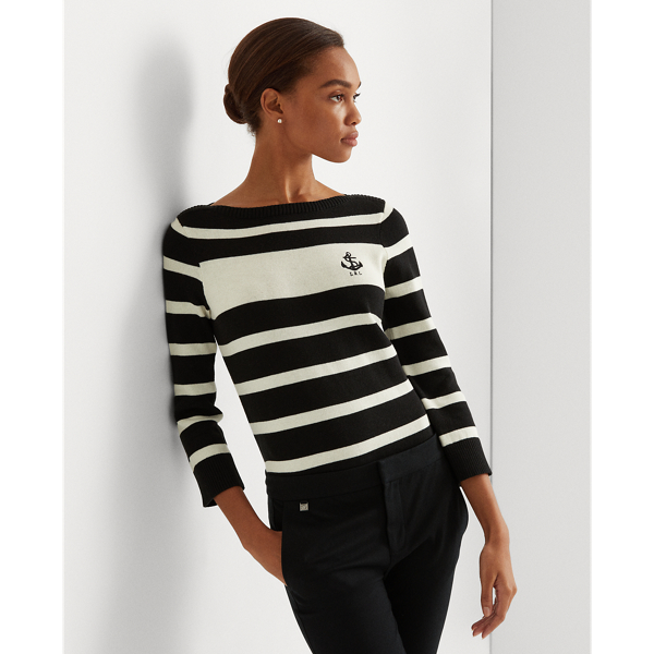 Ralph Lauren black deals label womens striped Bateau neckline Tunic Black/White $560.